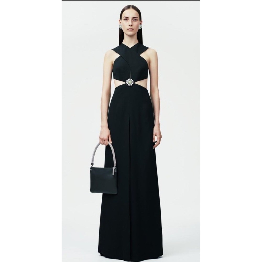 NWT Christopher Kane Black Daisy Cut-Away V-Neck Dress‎ Gown Size US 10 UK 14